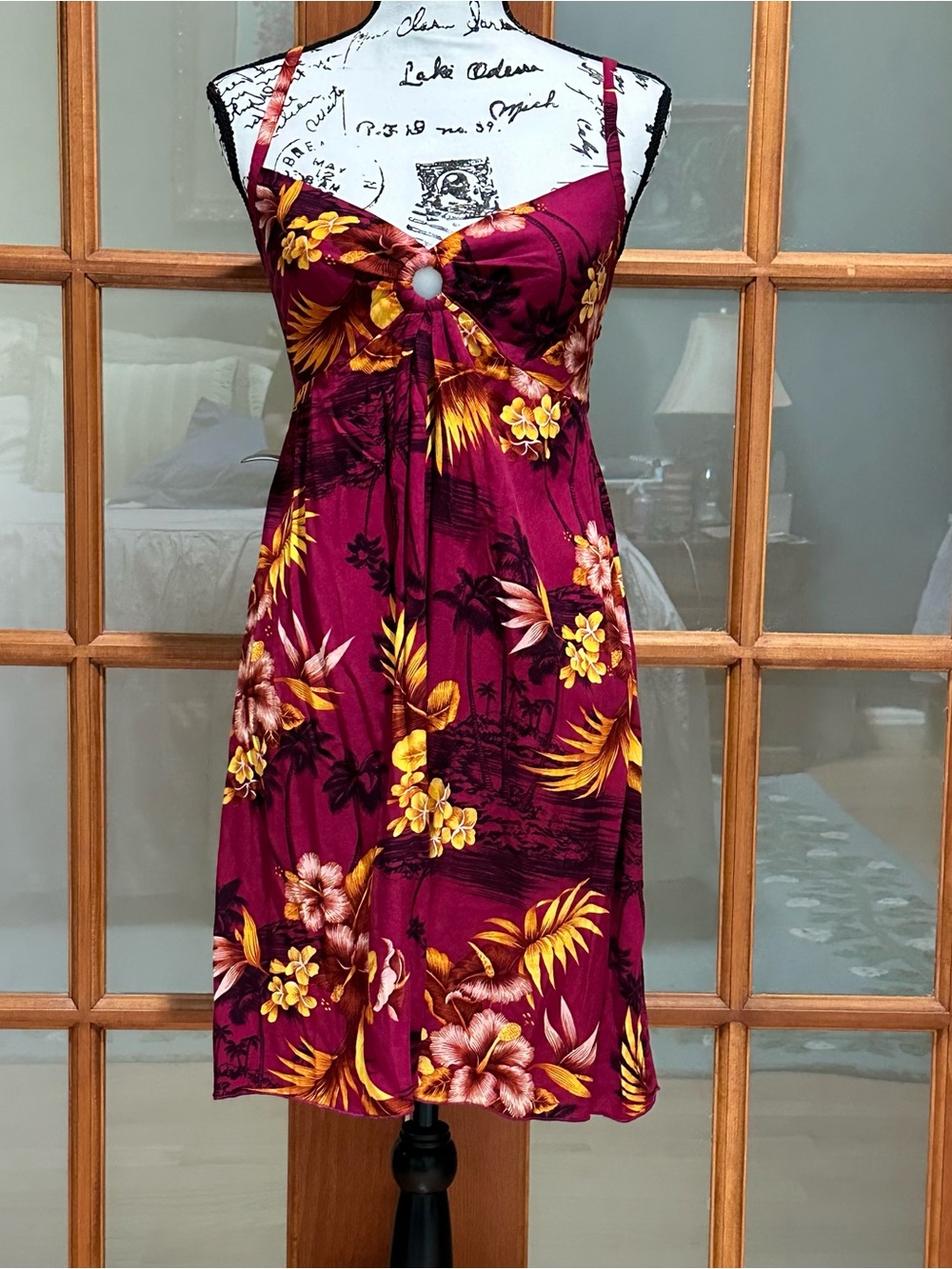 Womens Magenta Tropical Print Sundress